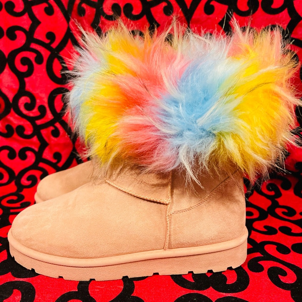 Rouge Multi-color Fur Collar Booties